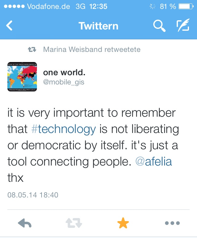 about SocialMedia. it is very important to remember that technology is not liberating or democratic by itself.