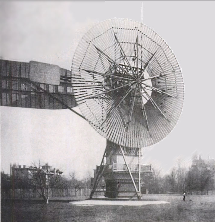 World's first automatic Wind Turbine, 12 kW. Built 1888 in Cleveland by Charles F. Brush. 