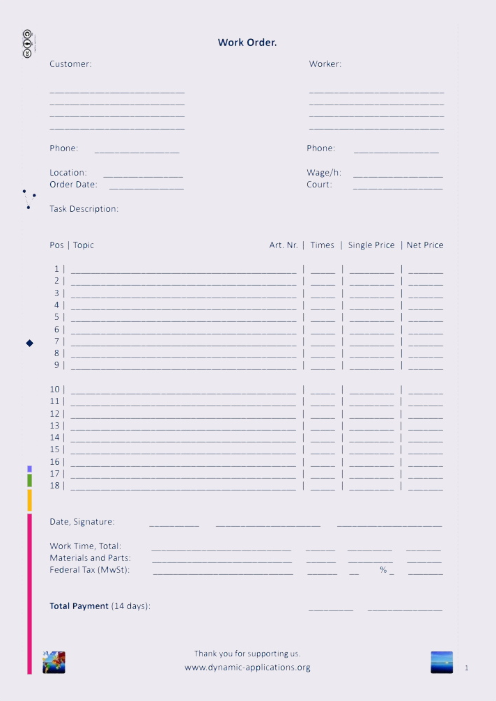 Dynamic Applications. Work Order Form Template (eco). PDF included with Pro version. All you need.