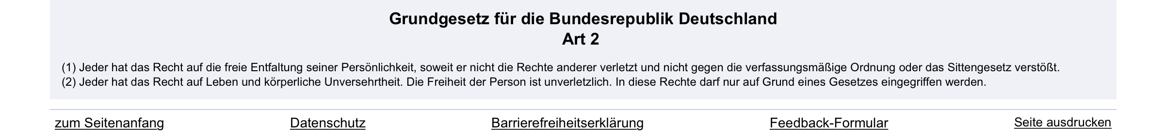Grundgesetz der Bundesrepublik Deutschland. Artikel 2. Das Recht zu leben in Freedom, Freiheit und Verantwortung.