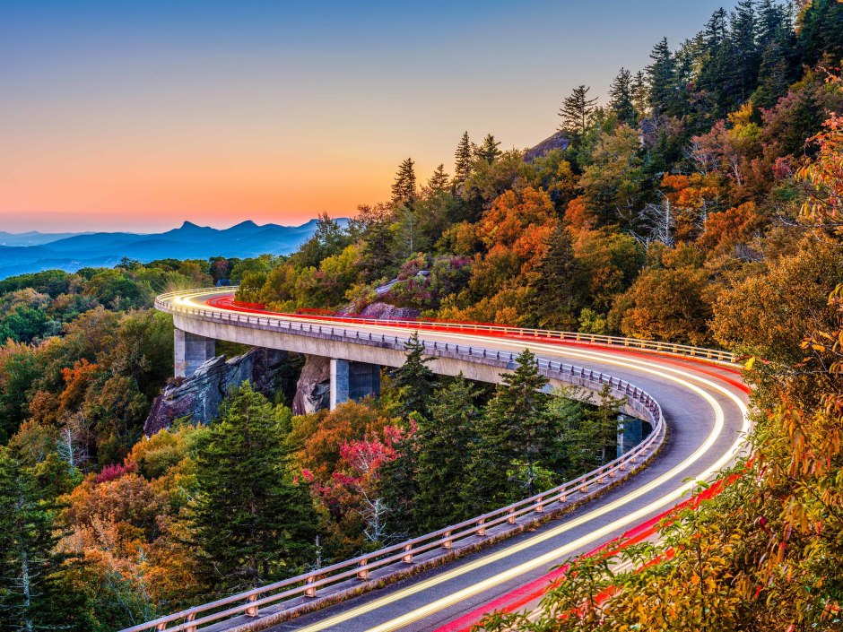 California Mountain Road with red-white carlight stripes