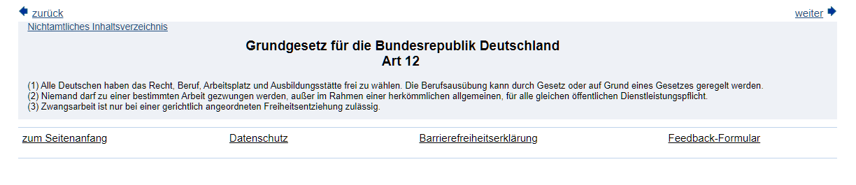 Artikel 12 GG - das Recht auf Arbeit auf jedermann.