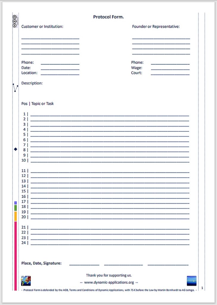 Dynamic Applications. Protocol Form. Your formal existence, in Court, defended with 75 € before Law.