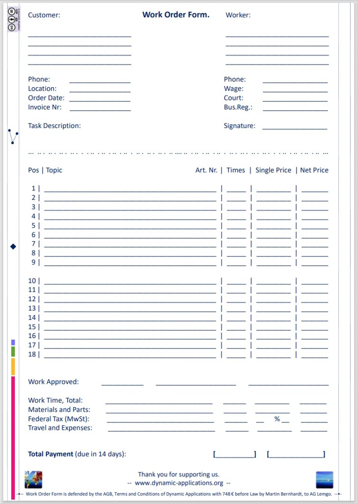 Dynamic Applications - Work order Form Pro Template, defended by 748 € before the Law.