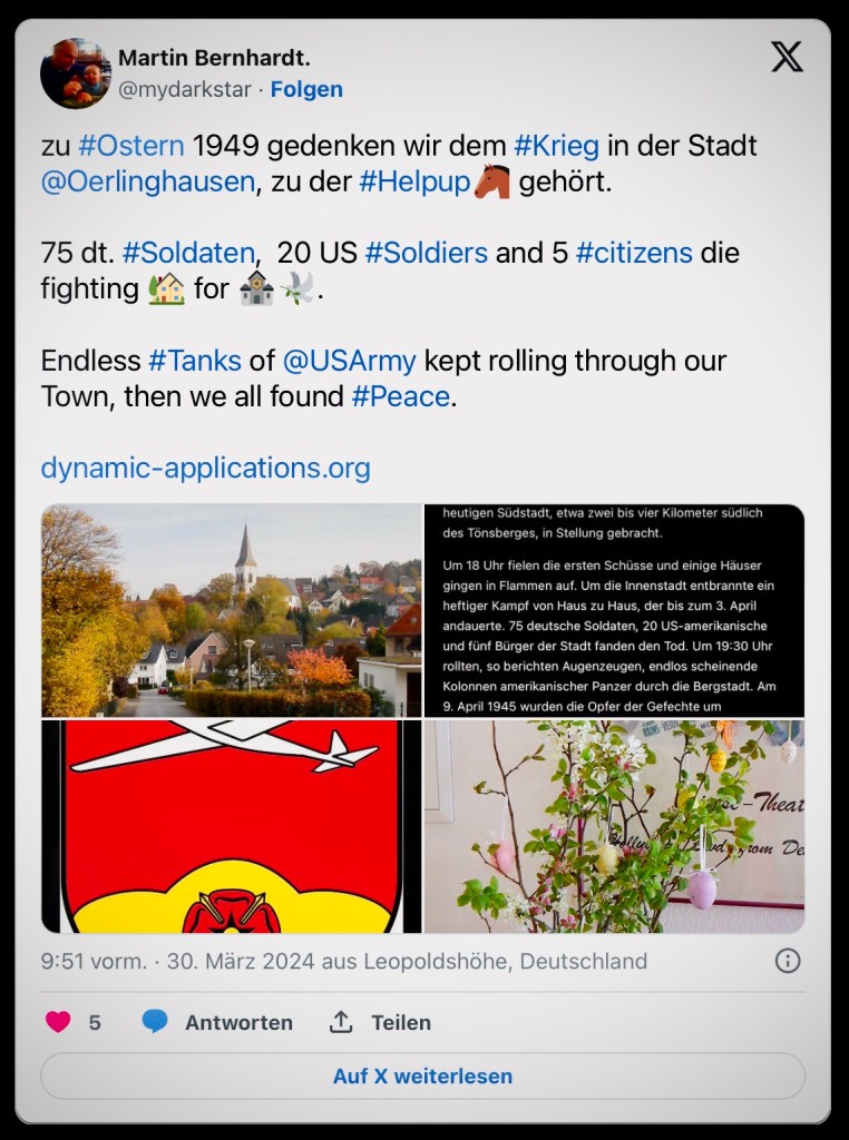 Stadt Oerlinghausen, Stadtwappen (Coat of Arms), Tweet zum 31.03.2o24 (1945).